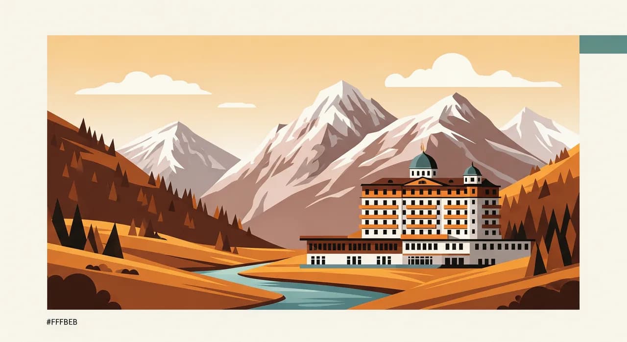 Landschaft mit Hotel in den österreichischen Alpen, Symbol für Tourismusförderung der Bundesländer