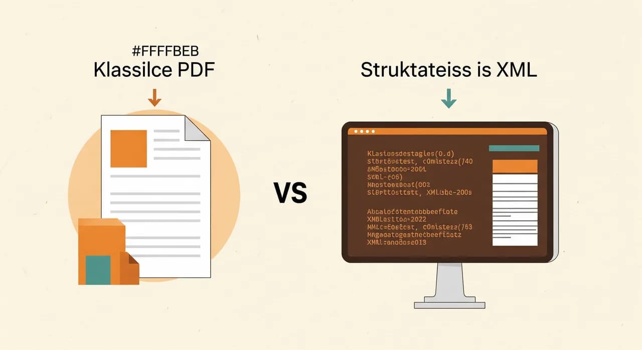 Vergleich zwischen einem klassischen PDF und einer strukturierten E-Rechnung als XML-Datensatz am Bildschirm