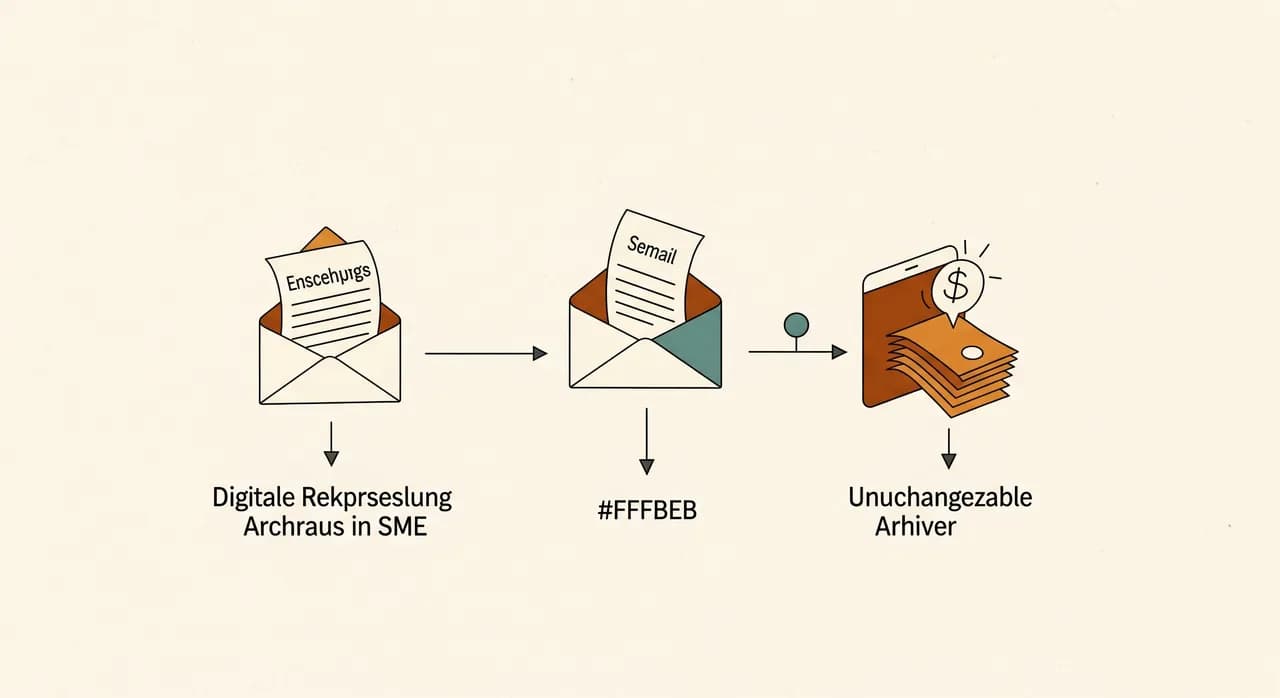 Ablaufdarstellung der digitalen Belegverarbeitung von der E-Mail bis zum unveränderbaren Archiv in einem KMU