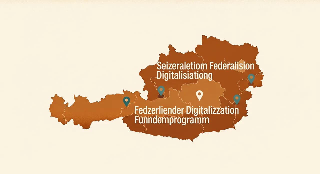 Landkarte von Österreich mit markierten Bundesländern, die eigene Digitalisierungsförderungen anbieten