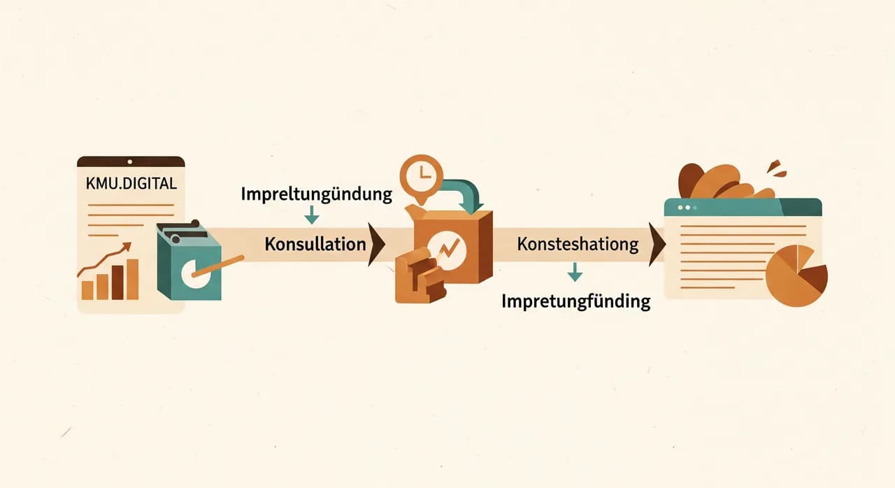 Ablauf der KMU.DIGITAL Umsetzungsförderung von der Beratung bis zur Auszahlung als Zeitleiste