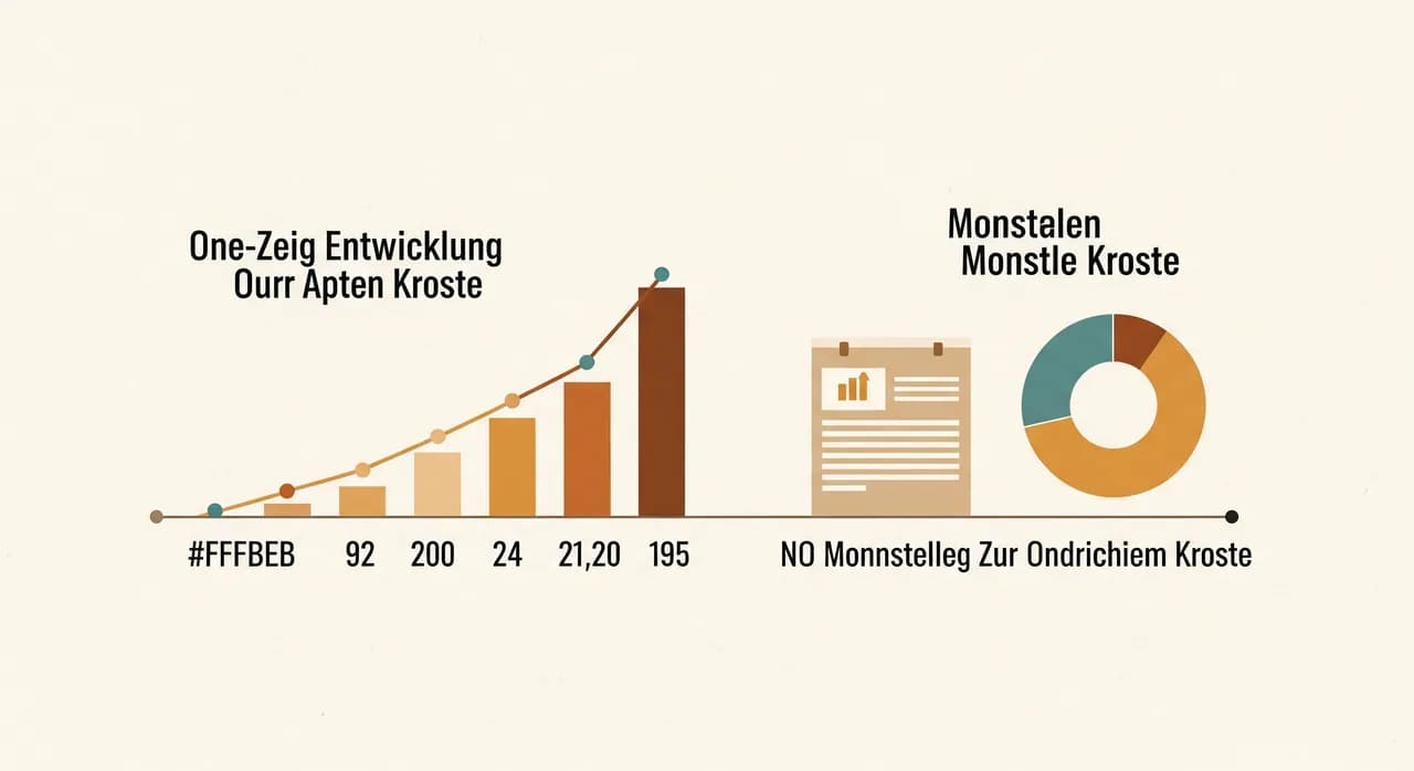 Zeitachse mit Einmalkosten der Entwicklung und laufenden monatlichen Kosten einer App