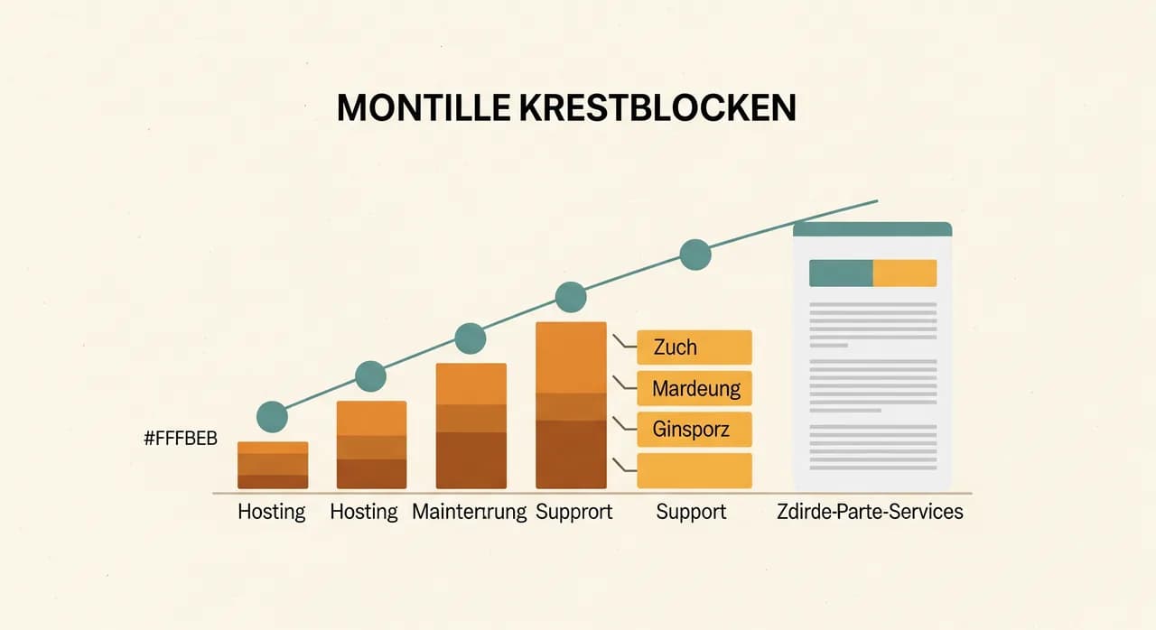 Übersicht der monatlichen Kostenblöcke einer App: Hosting, Wartung, Support und Drittanbieter-Dienste