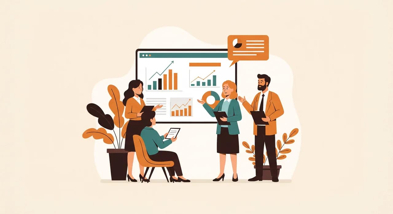 Team eines kleinen Unternehmens bespricht die Einführung eines CRM-Systems am Bildschirm