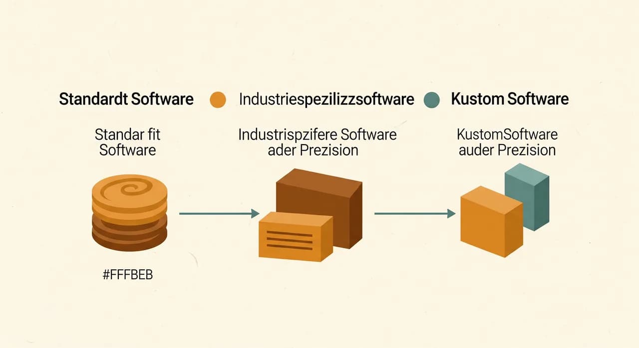 Schematischer Vergleich von Standardsoftware, Branchensoftware und Individualsoftware anhand ihrer Passgenauigkeit