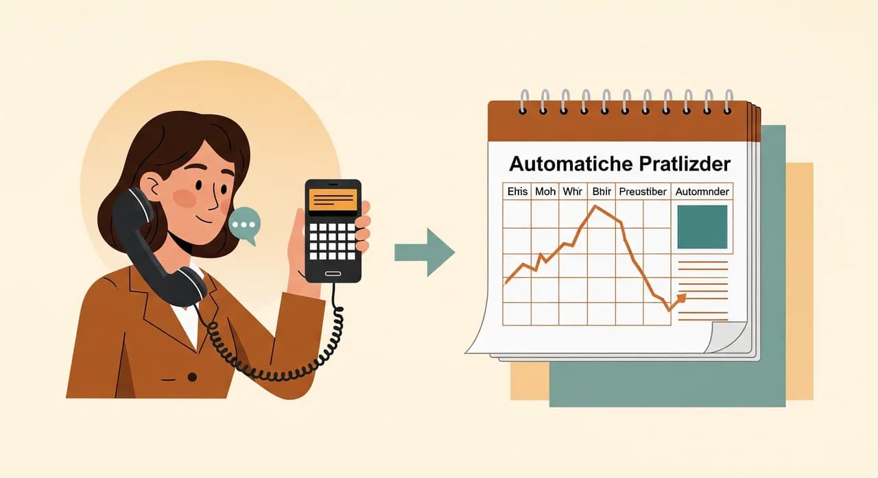 Schematische Darstellung eines Telefongesprächs mit automatischer Terminvergabe im Praxiskalender